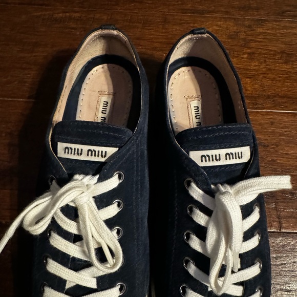Miu Miu Navy Blue Suede Metal Cap Toe Lace Up Sneakers- 40 - Picture 11 of 14
